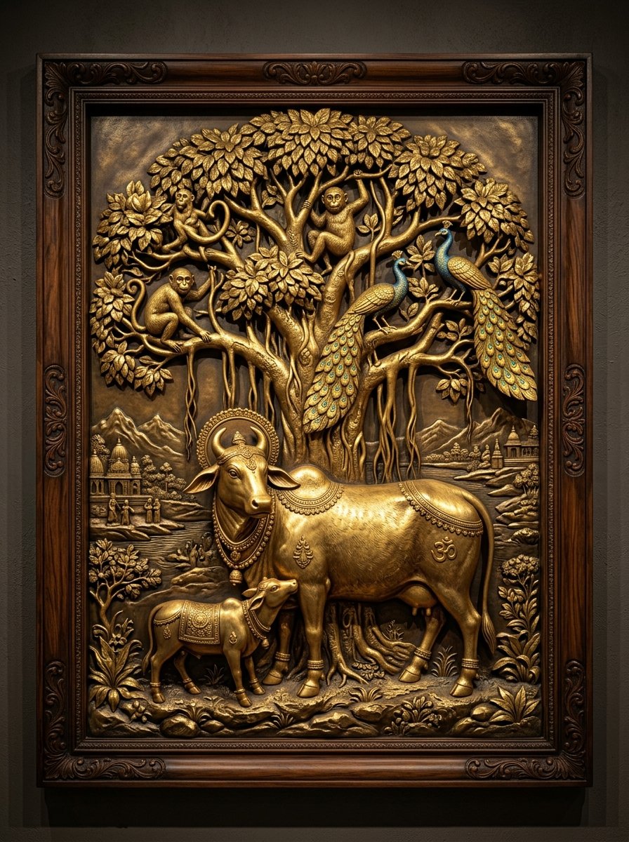 Kamdhenu & Banyan Tree 3D Relief Mural