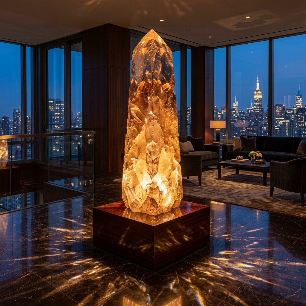 Glowing Crystal Obelisk in Luxury Salon