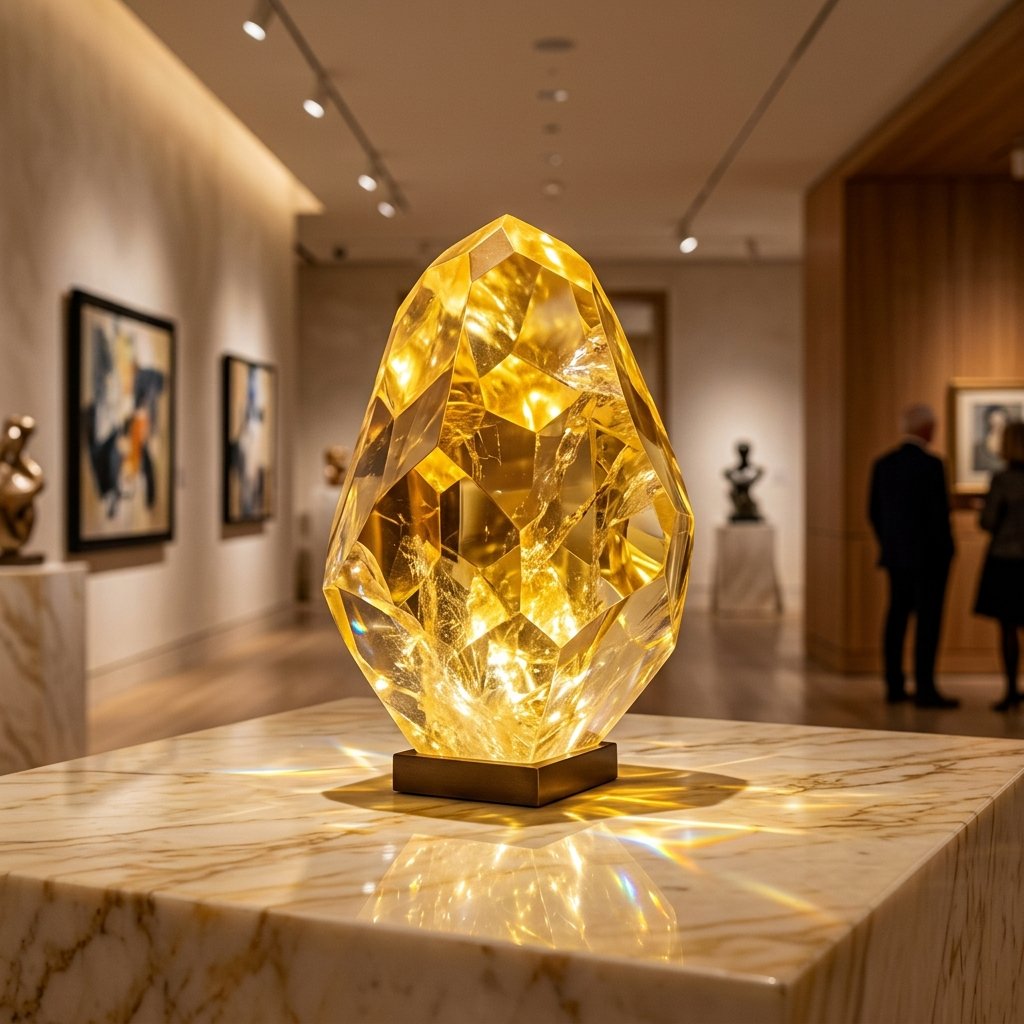 Golden Optical Crystal Sculpture